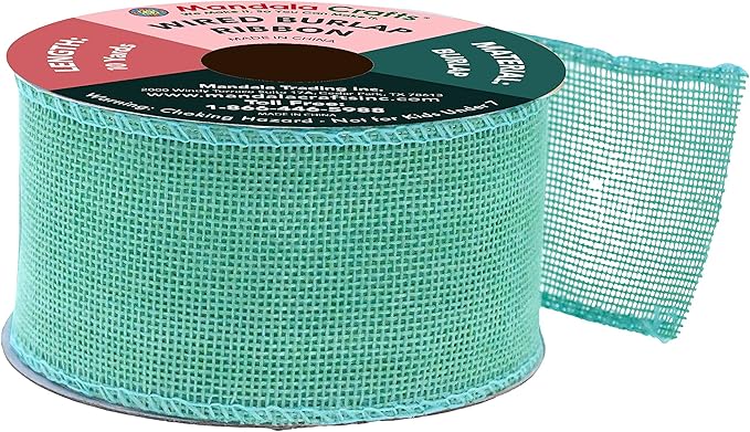 Mandala Crafts Turquoise Burlap Wired Ribbon 2 Inches Wide Jute Ribbons - Image 2