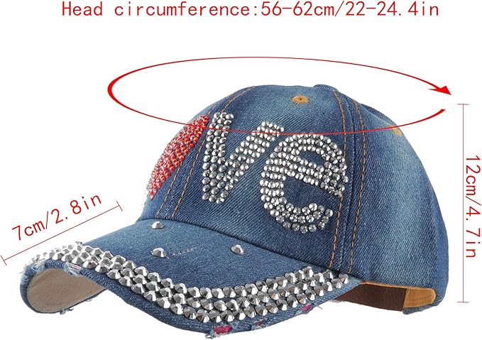 Hoce Fashion Rhinestone Denim Baseball Cap Studded Bling Hat for Women