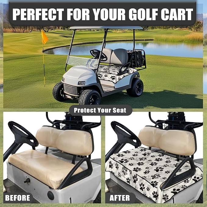 Golf Cart Seat Covers, Universal Golf Cart Seat Towel Blanket with 4 Front Pockets & Nonskid Bottom Fits for Club Car 2 Person Seats Golf Carts