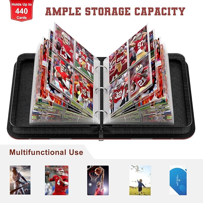 Mlikero 440 Pockets Football Card Binder, Sports Card Binder with Card Display Design, Premium Card Ablums with Sports Pattern Wristband Fit for Football Cards 2026