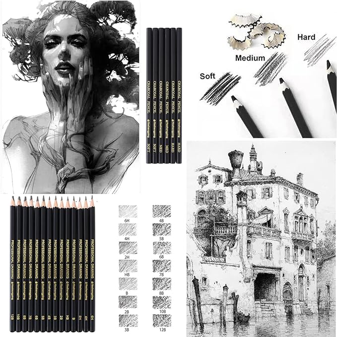 31 Drawing Sketching Pencils Kit, Portable Artist Supples Travel Case Set has - Image 4