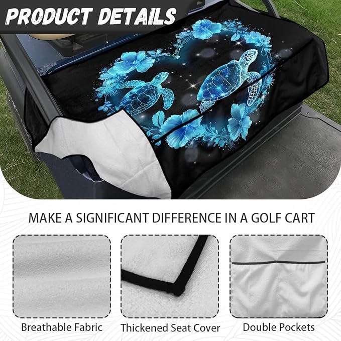 Golf Cart Seat Covers, Universal Golf Cart Seat Towel Blanket with 4 Front Pockets & Nonskid Bottom Fits for Club Car 2 Person Seats Golf Carts