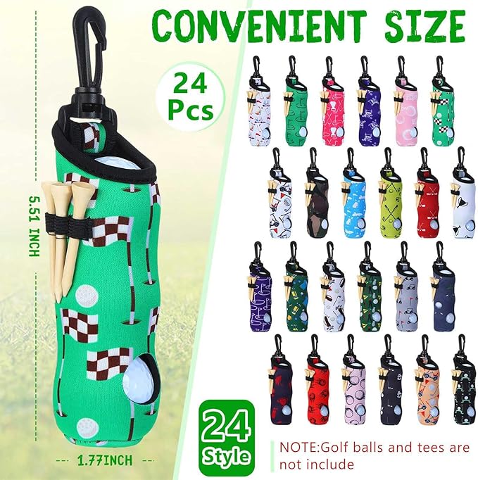 Halloscume 24 Pcs Golf Ball Holder Pouch with Tee Holder Keychain Belt Clip Hook Golf Carry Bag for Women Ladies Man Gifts