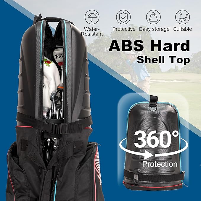 Golf Travel Bags for Airlines with Hard Case Top & Wheels, Hard Shell Top Protect Golf Club, Made of 1680D Heavy Duty Oxford, Internal Strap for Fixing, Lightweight and Easy to Maneuver