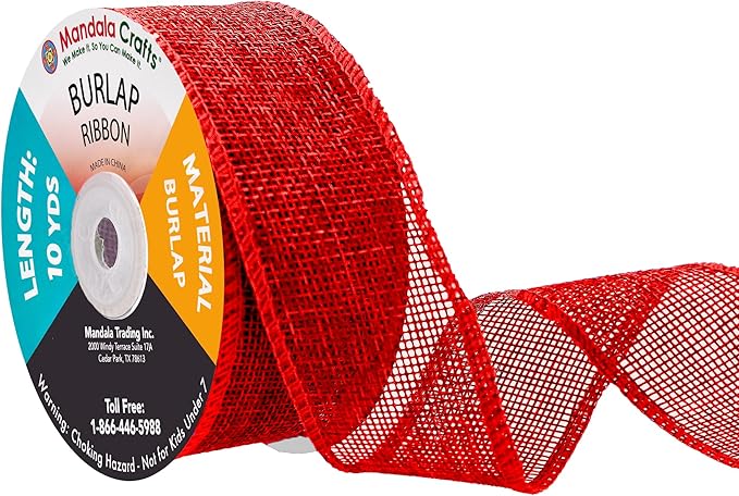 Mandala Crafts Red Burlap Ribbon 1.5 Inches Wide Jute Ribbons by MandalaCrafts
