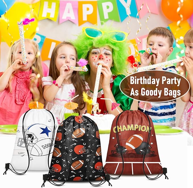 Grneric 18 Pcs Football Party Favor Bags Drawstring Bags Bulk Candy Goodie Bag Football Themed Presents for Sports Teams