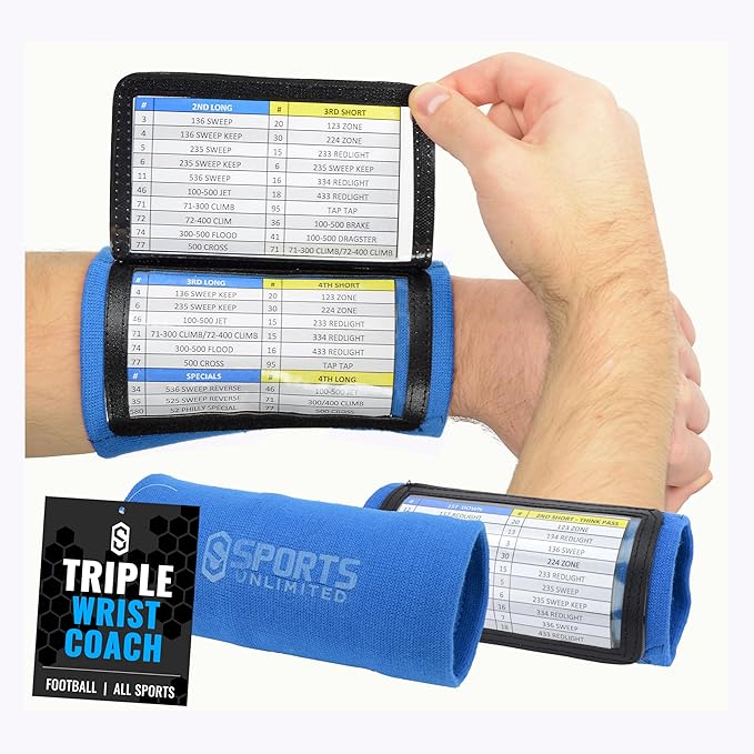 Sports Unlimited Youth Triple Wrist Coach, Football Wristbands for Plays, Baseball Wristbands, QB Arm Bands