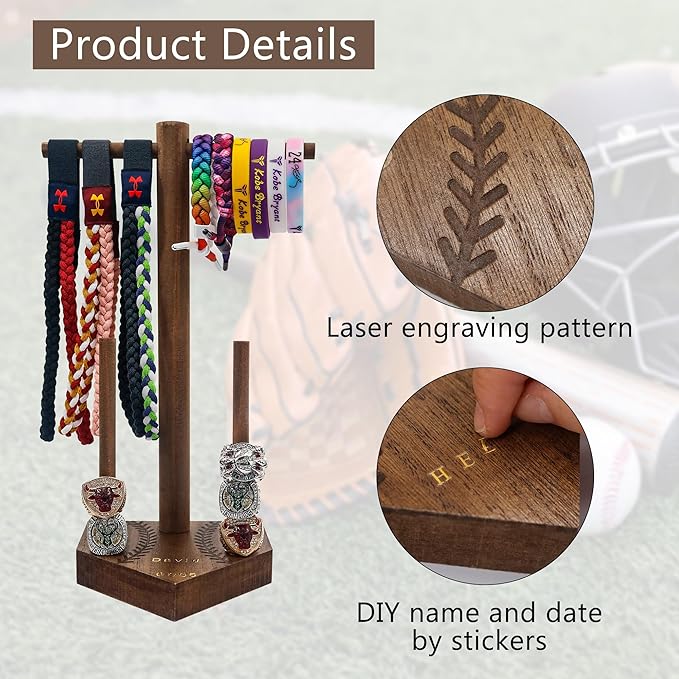 Baseball and Softball Ring Holder for Softball Sports Jewelry,Championship Ring Display Case for Baseball Drip,Jewelry Organizer for Baseball Accessories and Necklace,Sport Bracelet