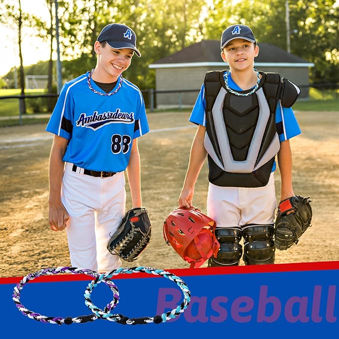 Junkin Baseball Necklaces Three Braided Rope Titanium Necklace for Fans Team Gifts Boys Men Player Softball Sports