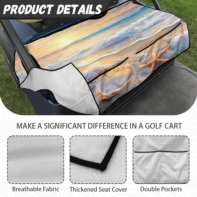 Golf Cart Seat Covers, Universal Golf Cart Seat Towel Blanket with 4 Front Pockets & Nonskid Bottom Fits for Club Car 2 Person Seats Golf Carts