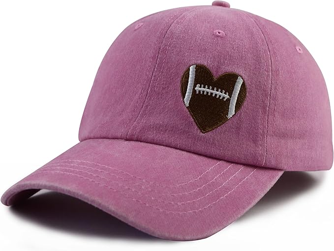 Football Heart Hat for Men Women, Adjustable Cotton Embroidered Heart Football Baseball Cap