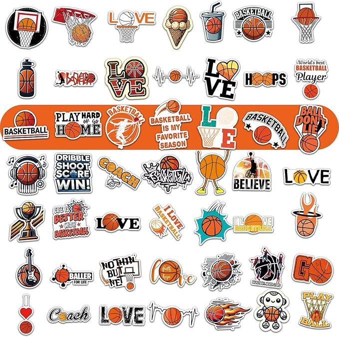 Basketball Water Bottles for Boys 18 oz and 100 PCS Basketball Stickers Sports Insulated Stainless Steel Water Bottle Basketballs Accessories Stuff Gear Gifts For 8-12 12-14 Player