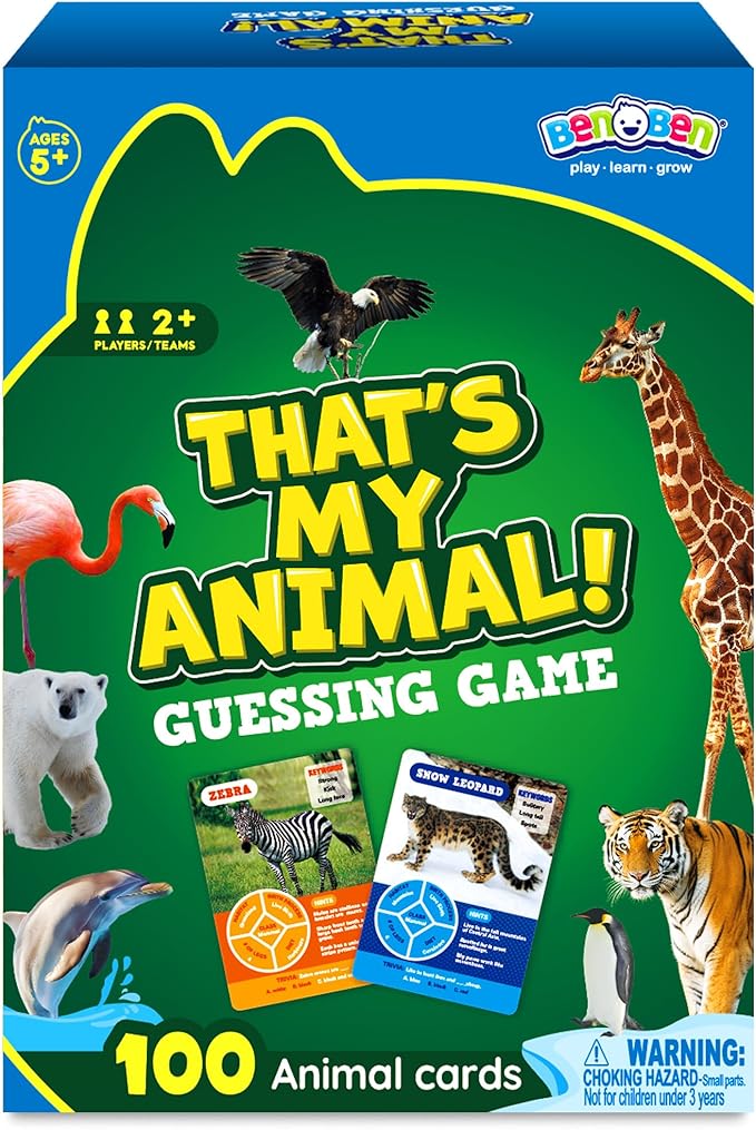 BenBen Guess Animal Card Games for Kids Family, 100 Cards, Educational Board by WelcometoBenBen