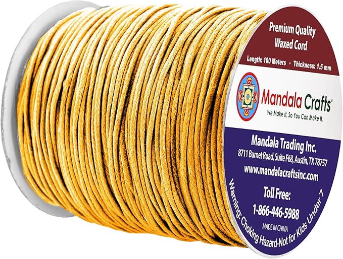Mandala Crafts 1.5mm 109 Yards Gold Cotton Waxed Cord - Image 2