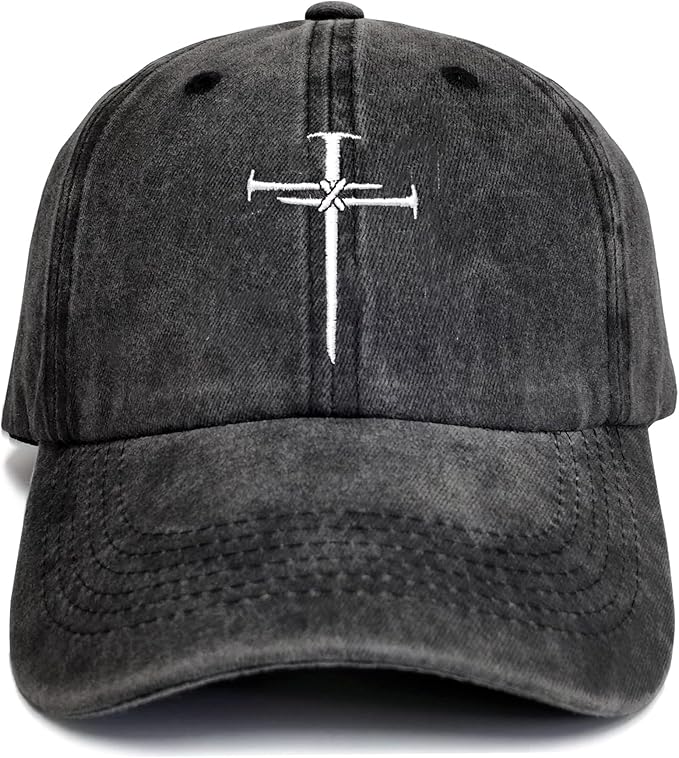 Christian Redeemed Cross Nails Hats for Men Women, Vintage Adjustable Cotton Embroidered Front & Back Baseball Cap
