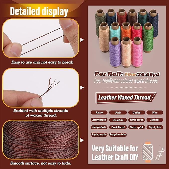 0.55 mm Round Waxed Thread, 14 Colors 76 Yards Spool Wax Coated String - Image 3