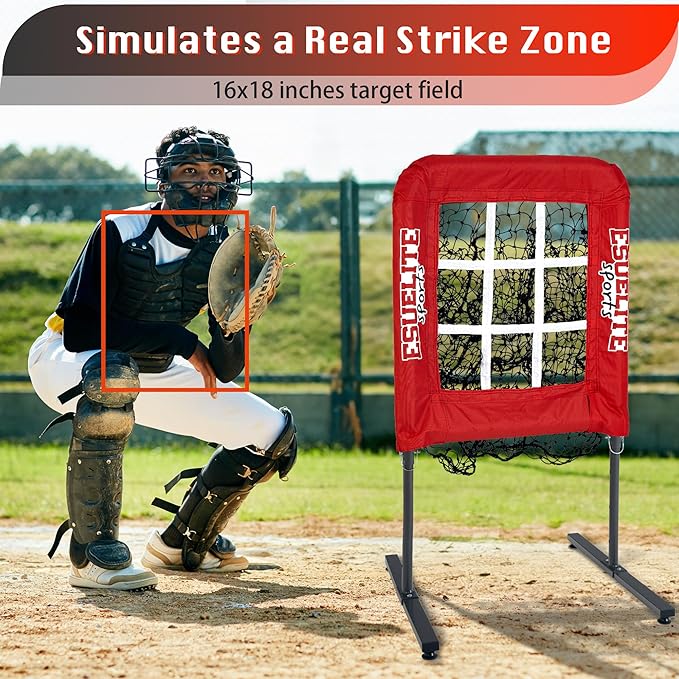 9 Hole Pitching Net with Strike Zone, Baseball Softball Pitching Target – Adjustable Height Portable Indoor Outdoor Training Equipment for Pitchers of All Levels, Coaches, and Players