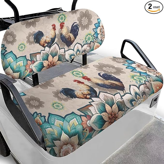 Suobstales Golf Cart Front and Rear Seat Cover Set for EZGO TXT RXV & Club Car DS 2 Passenger, Washable Bench Seat Covers Kit
