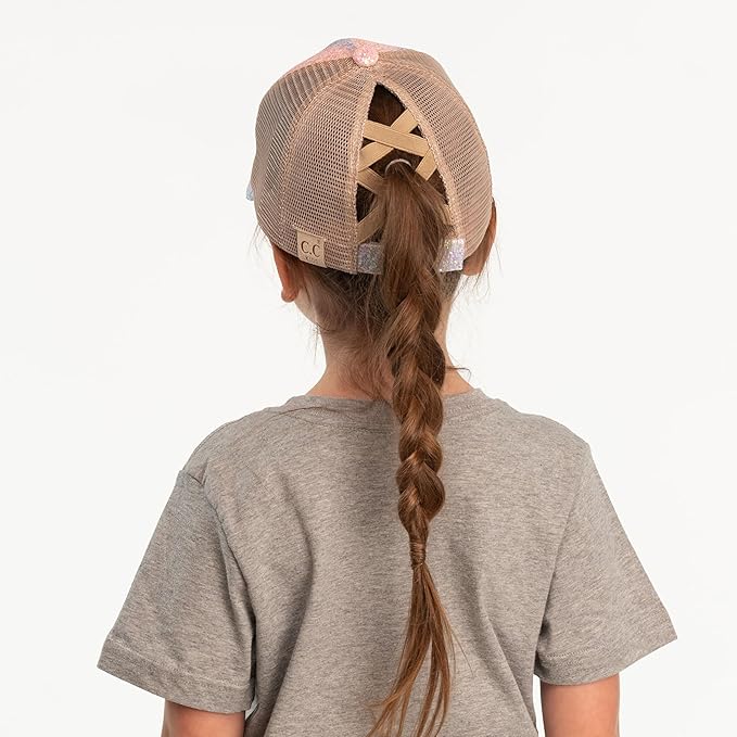 C.C Ponycap Messy High Bun Ponytail Adjustable Glitter Mesh Trucker Baseball Cap