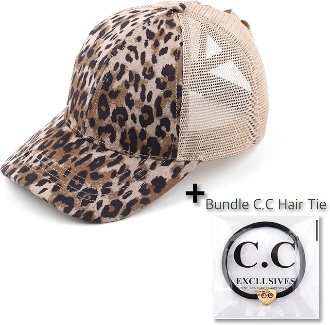 C.C Ponycap Messy High Bun Ponytail Adjustable Glitter Mesh Trucker Baseball Cap