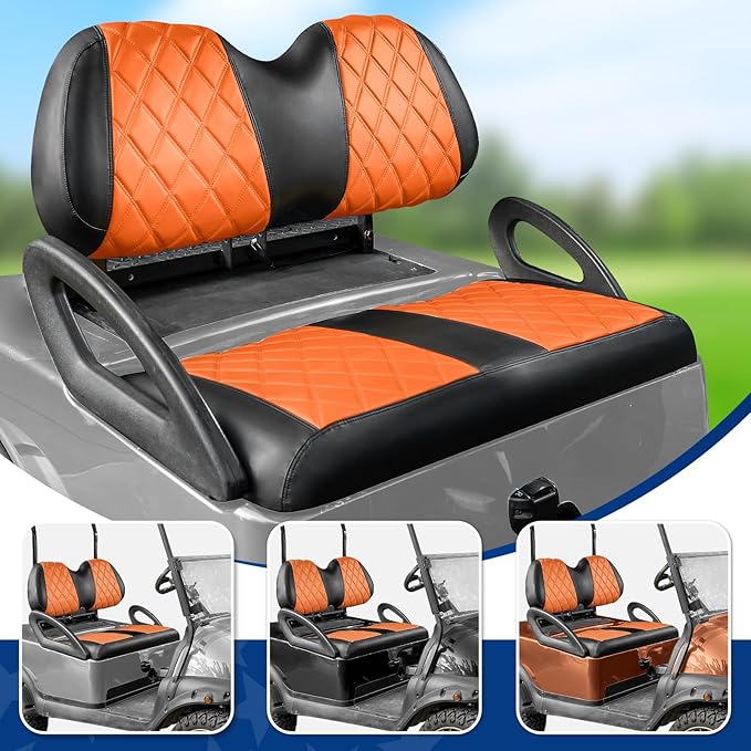 NOKINS 4PCS Golf Cart Diamond Seat Covers Kit,Front and Rear Seat Covers for Club Car Precedent/EZGO TXT/Yamaha Original Regular Seat Cushion (Orange and Black, Club Car Precedent)