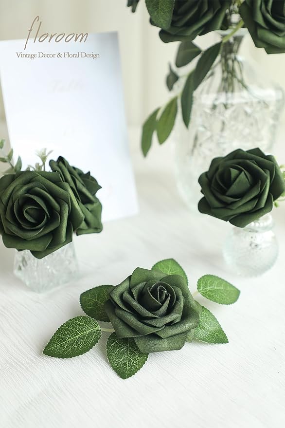 Floroom Artificial Flowers 25pcs Real Looking Emerald Green Foam Fake Roses - Image 4