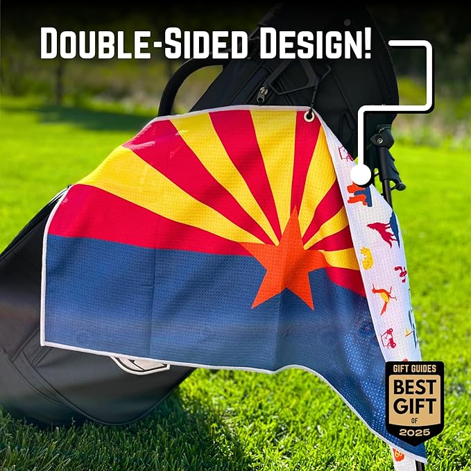 Pin Hunters Arizona Flag Microfiber Golf Towel | Premium Waffle Towel with Clip | Large 31"×15.5" Towel for Golf Bags | Accessories for Men | Fun Gift for Husband | USA Pride