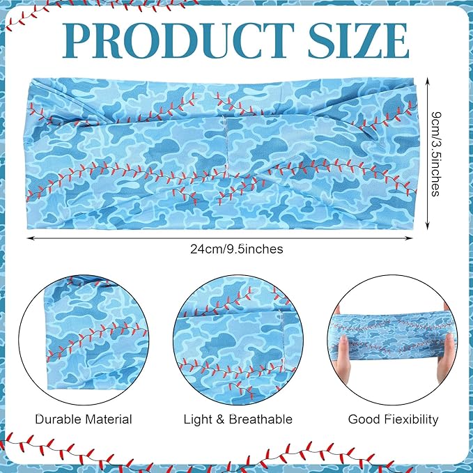 Cuffbow 6 Pcs Baseball Camo Headbands for Women Men, Wide Elastic Sweatband Non-Slip Sports Headband Softball Game Day Hair Accessories Baseball Mom Team Gifts Workout Yoga Running Bandana