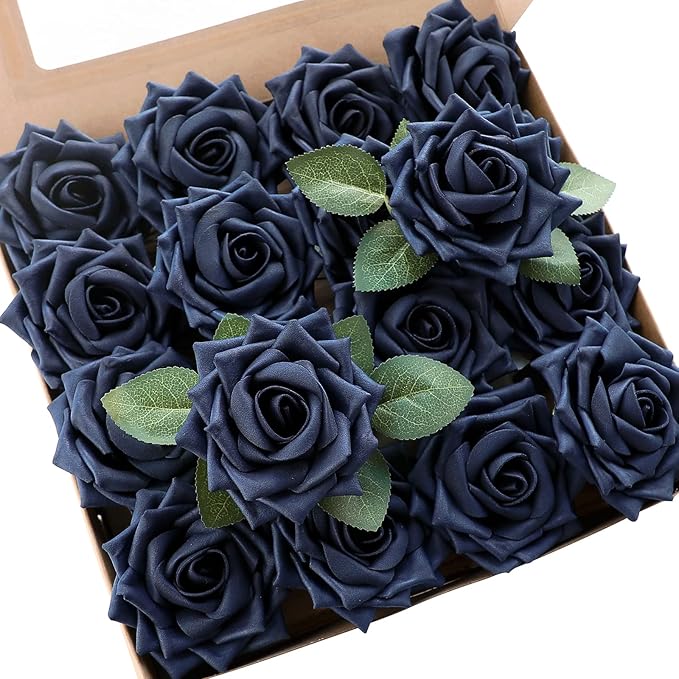 Floroom Artificial Flowers 16pcs 3.5" Real Looking Navy Blue Foam Fake Hybrid by Floroom