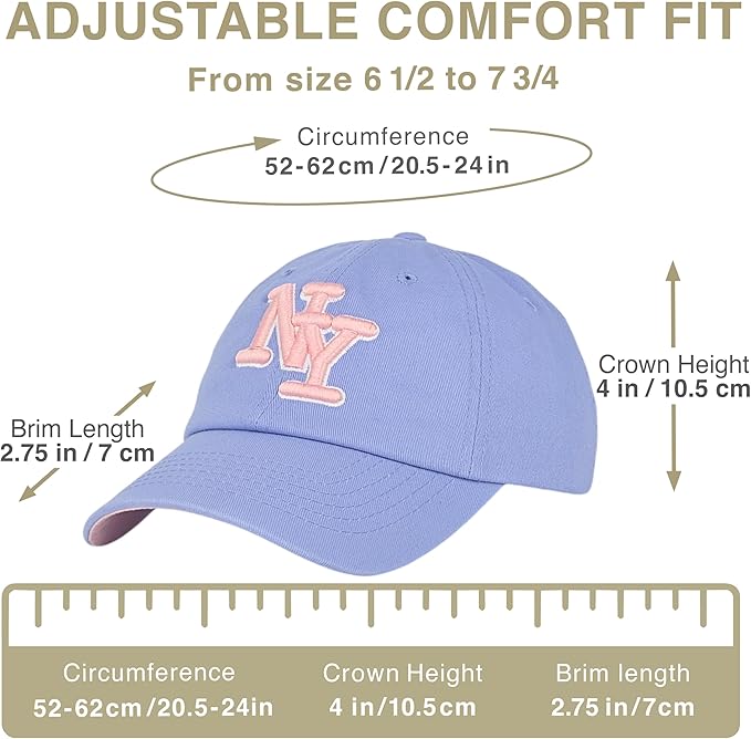 NY 3D Embroidered Cotton Dad Hat – New York Baseball Cap, Adjustable Metal Buckle Strap, Unstructured Low-Profile Style