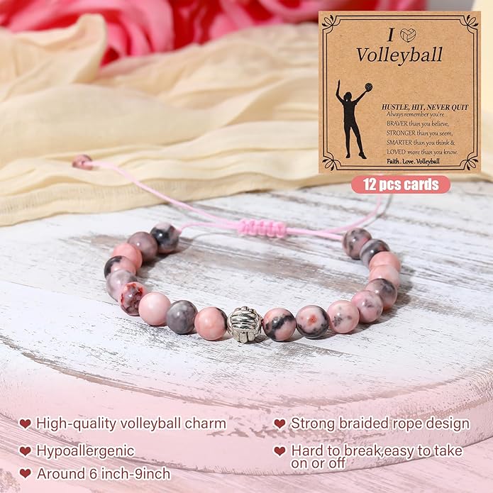 12 Set Sport Adjustable Beaded Bracelets Gifts Football Softball Soccer Volleyball Golf Basketball Hockey Bracelets for Women Men Adjustable Beaded Accessories