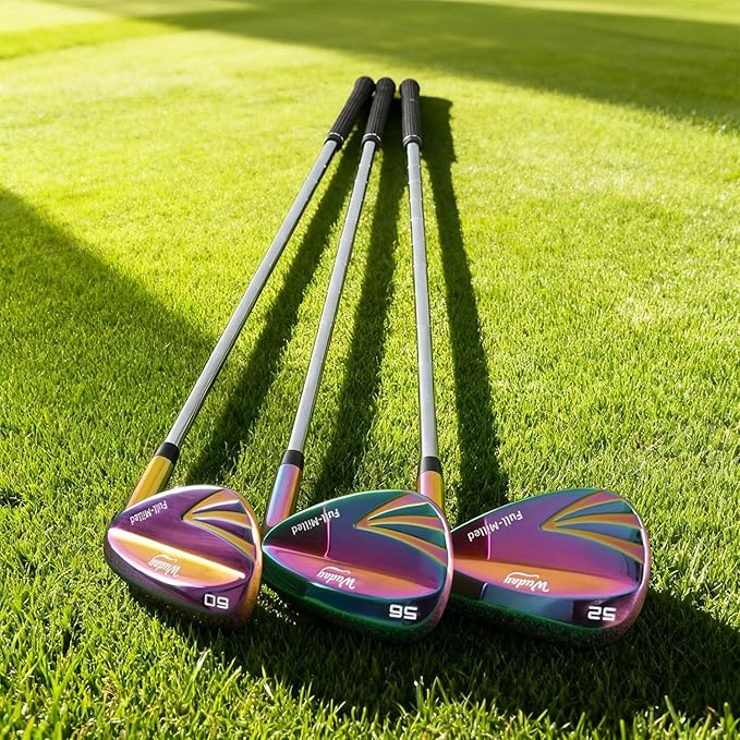 Golf Wedges for Men Right Hand 52/56/60 Degree, Full Face CNC Milled Golf Wedge Set with Gold & Color Coating, Sand Lob Gap Wedge with Enhanced Spin & Control, Premium Grip Golf Club Gift