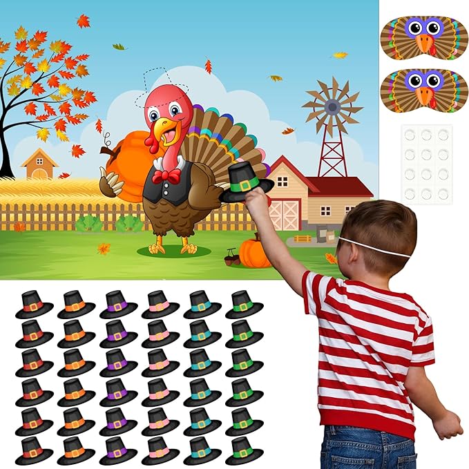 ASTARON Pin The Hat on Turkey Thanksgiving Pin The Tail Party Games Activities by ASTARON