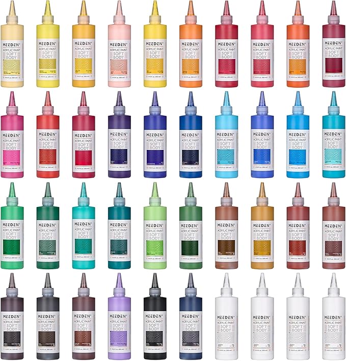 MEEDEN Soft Body Acrylic Paints Set: Matte Finish 40 Colors x 250ml/8.45oz by MEEDEN