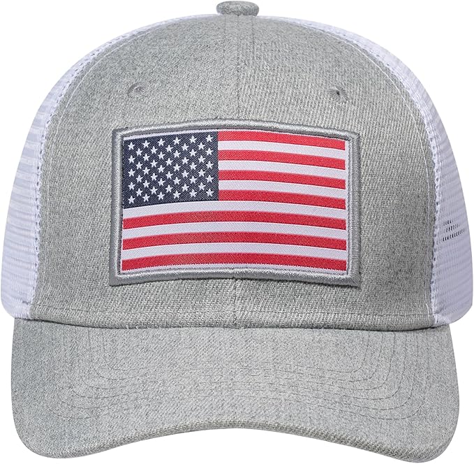 American Flag Trucker Hat, Patriotic Baseball Cap for Men & Women, Breathable Mesh Adjustable Snapback, USA Flag Patch