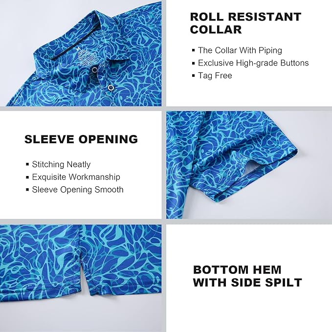 SAMERM Golf Shirts for Men Super Stretch Jacquard Dry Fit Golf Polo Moisture Wicking Short Sleeve Polo Shirts for Men