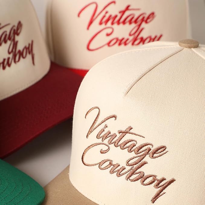 MIRMARU Two-Tone Vintage Canvas Trucker Hats for Men & Women, Adjustable Size Baseball Caps with Trendy Embroidered Design