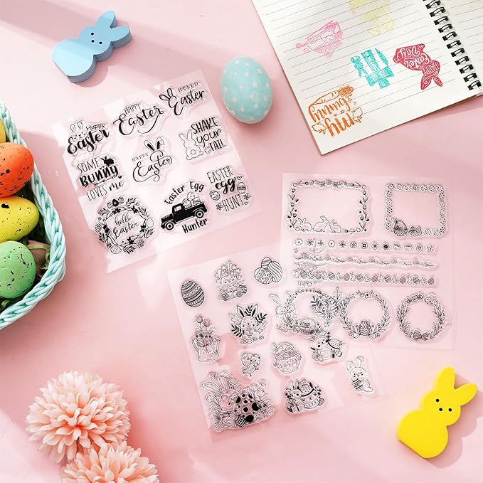 Whaline 5 Sheet Easter Clear Stamps Bunny Rabbit Egg Gnome Words Silicone - Image 7