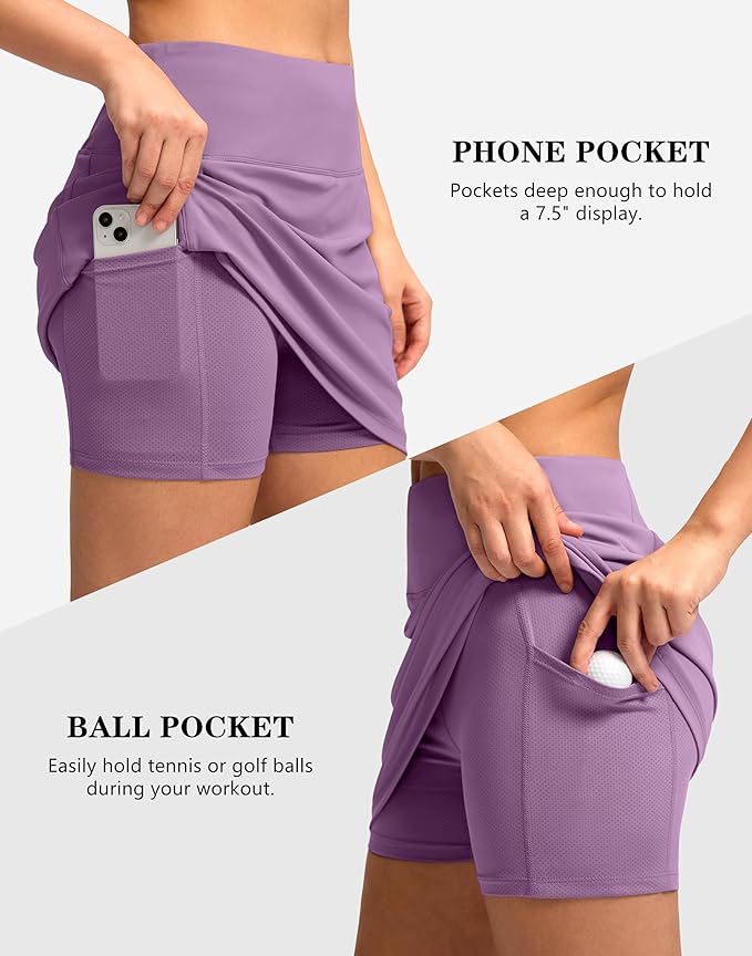 Women's Golf Skirts Skort 4 Side Pockets High Waisted Stretchy Tennis Skirt with Short Athletic Casual
