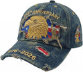 USA 250th Anniversary Hat, Adjustable 250th Anniversary Printed Patriotic Baseball Caps, Tribute Retro Washed Hat
