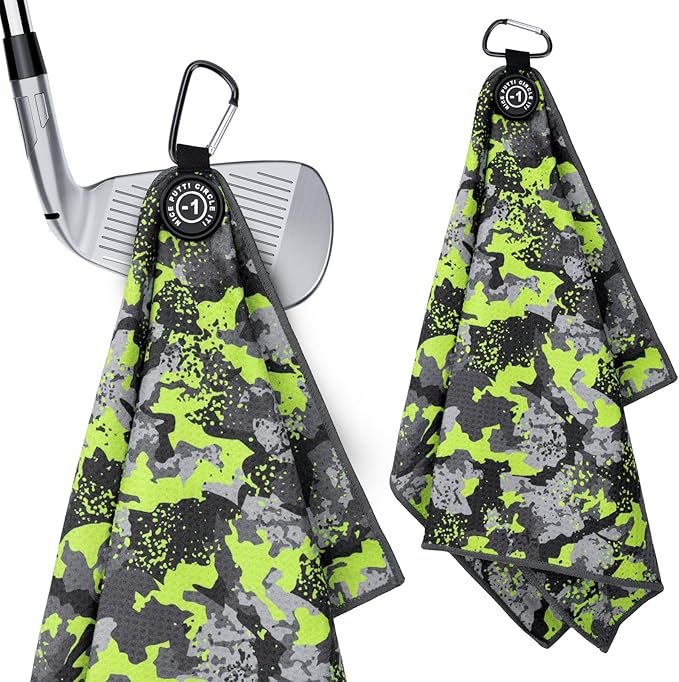 Magnetic Golf Towel 16x24 Ultra Absorbent Waffle Microfiber, Strong Magnet for Cart Clubs, Spot-Clean Design Golf Accessories Gifts for Men (Green-Camo)