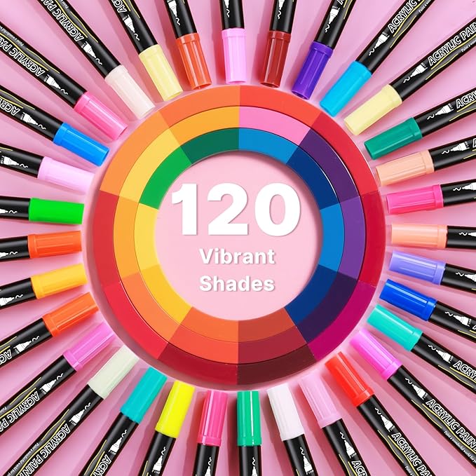 Tongfushop 120 Colors Acrylic Paint Marke, Dual Fine & Brush Tip Paint Pens - Image 4