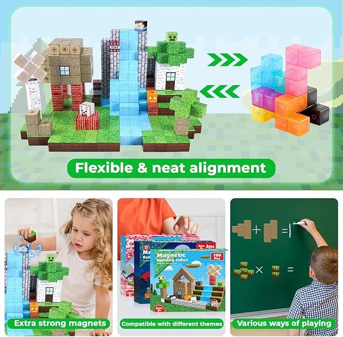 Magnetic Blocks-100PCS Magnetic Building Blocks Magnet Cube Toys Stacking - Image 5