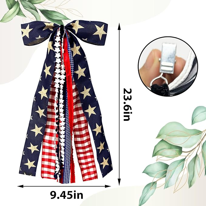 Large Patriotic Star Ribbon Bow - Image 2