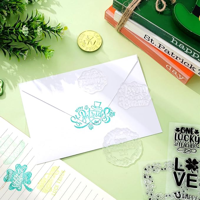 Whaline 5 Sheet St. Patrick's Day Clear Stamps Wreath Shamrock Lucky Words - Image 6