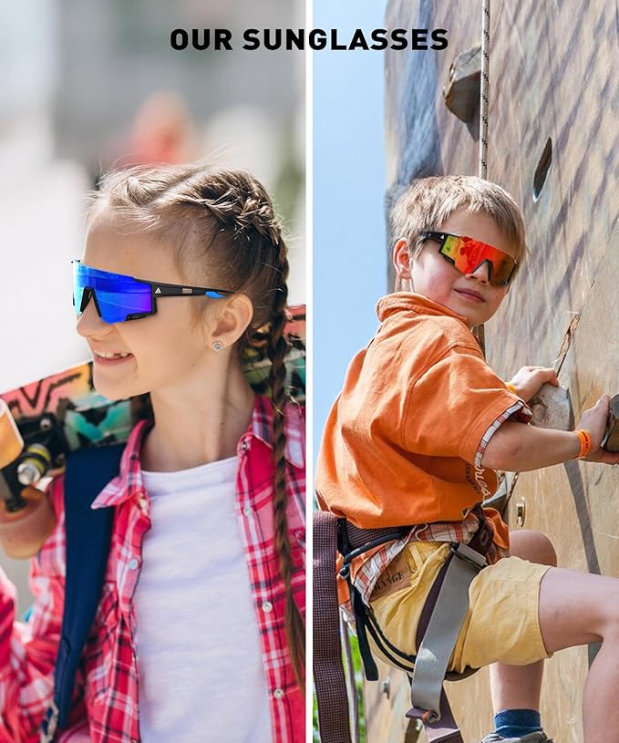 Kids Sunglasses Youth Baseball Sunglasses for Boys Girls Age 6-14 Sports UV400 Protection SunGlasses 3 Pack