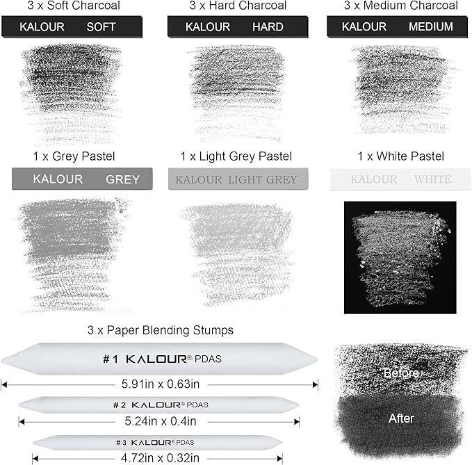 KALOUR 15 Pro Compressed Charcoal Drawing Set - Image 3