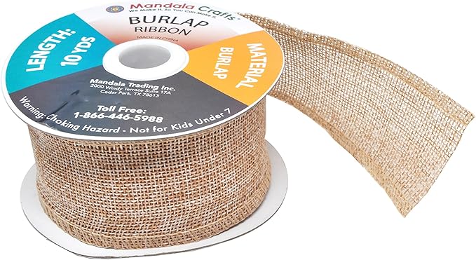 Mandala Crafts Natural Burlap Ribbon 2 Inches Wide Jute Ribbons - Image 4