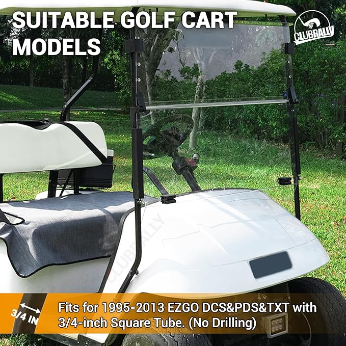 Golf Cart Windshield, Fold Down and Anti-UV Windshield Kit for 1995-2013 EZGO TXT/DCS/PDS Golf Cart, 40.6" W X 33" H, Tinted/Clear