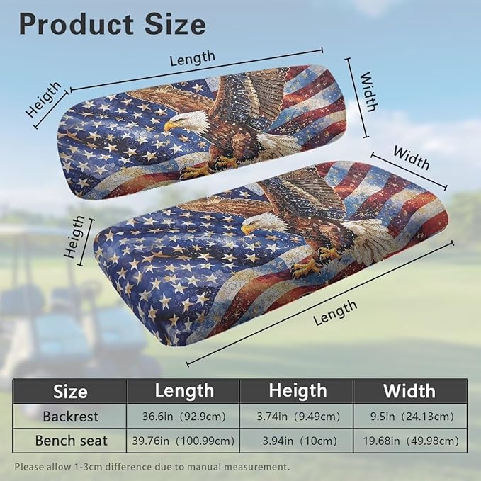 Bulopur Eagle American Flag Golf Cart Seat Covers for Ezgo Club Car Universal Golf Cart Seat Cover Towel Suitable for All Weather, Easy to Install and Washable